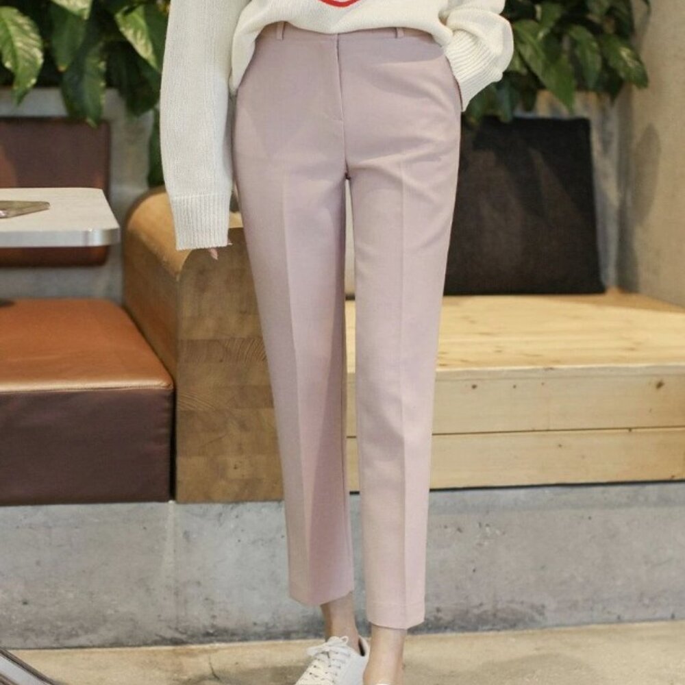 Cropped straight-cut dress pants - soft pink S